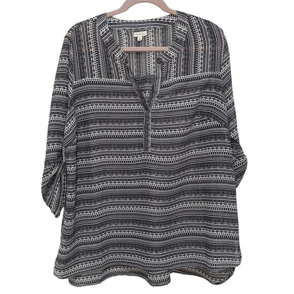 ANTILIA FEMME Top SIZE 1X Black and White Popover Tunic Tabbed 3/4 Sleeves - Picture 1 of 6